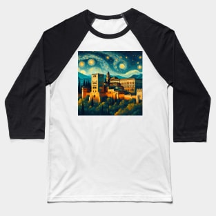 Alhambra, Granada, Spain, in the style of Vincent van Gogh's Starry Night Baseball T-Shirt